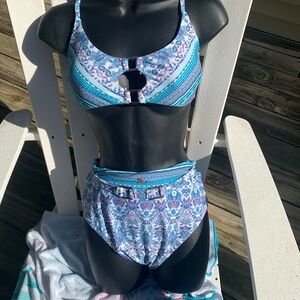 NANETTE LEPORE 2 Pc BIKINI Swim Suit Top 10 & High Waisted Bottom 8 CottageCore